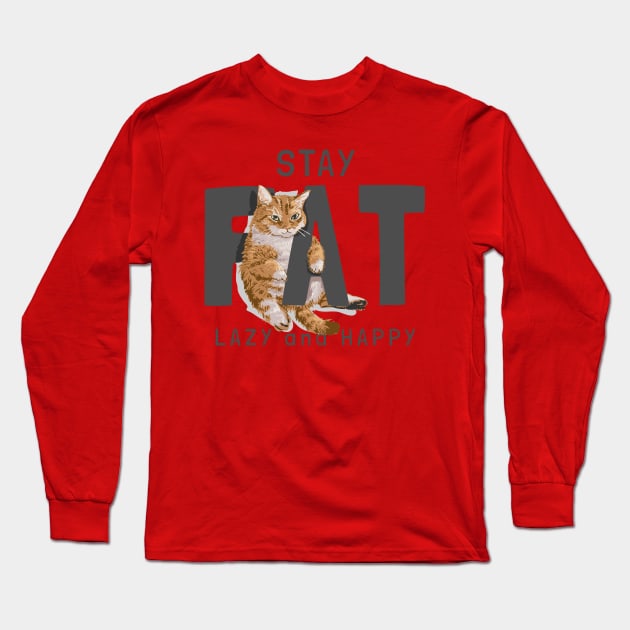 Fat Funny Cat Cartoon Long Sleeve T-Shirt by Katheryn's Studio